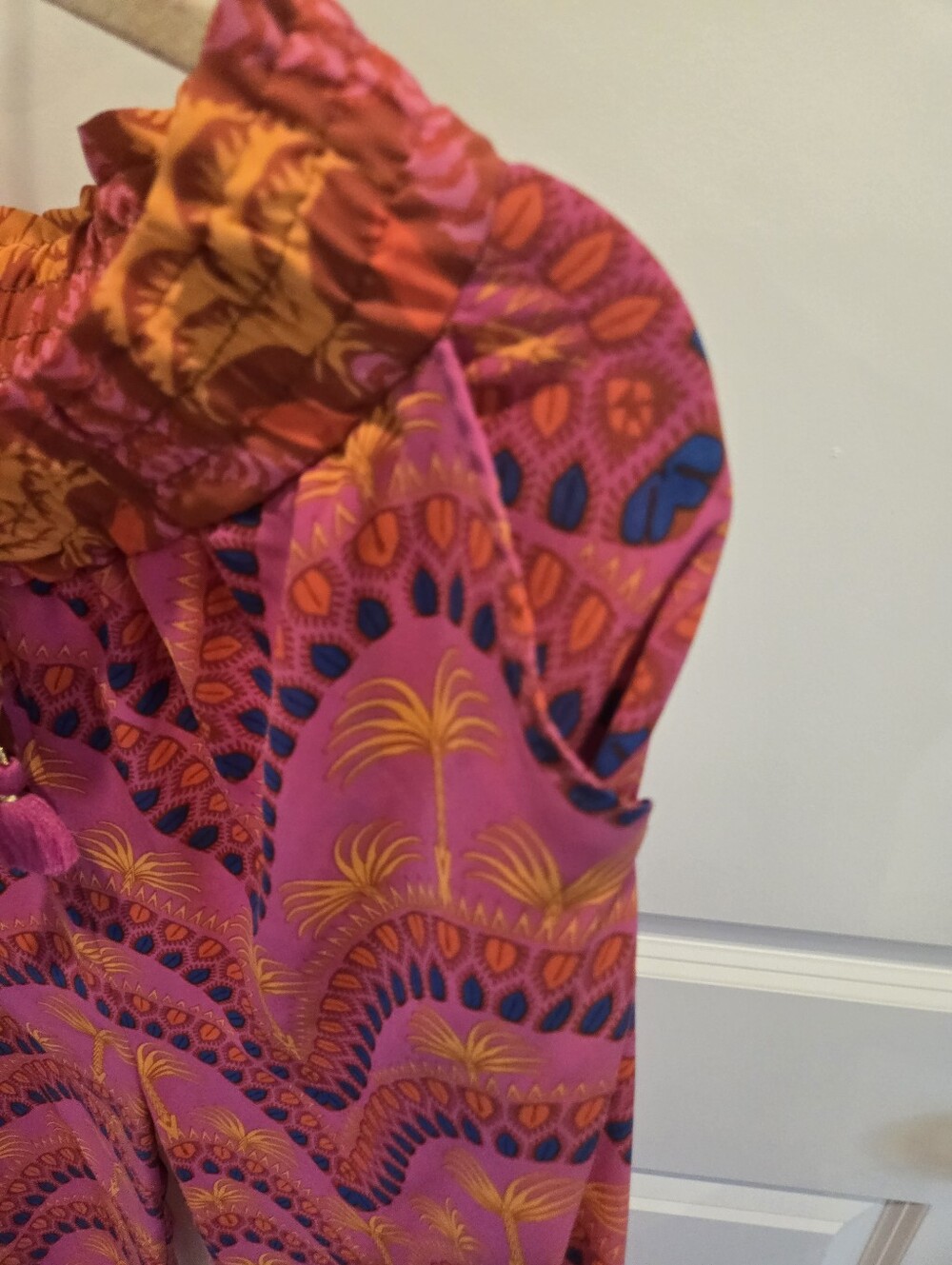 Rose & Olive Pink and Orange Printed Elastic-Waist Wide Leg Pant,  Size Medium - Picture 7 of 9